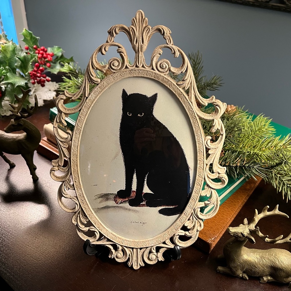 Ornate Framed Black Cat Art